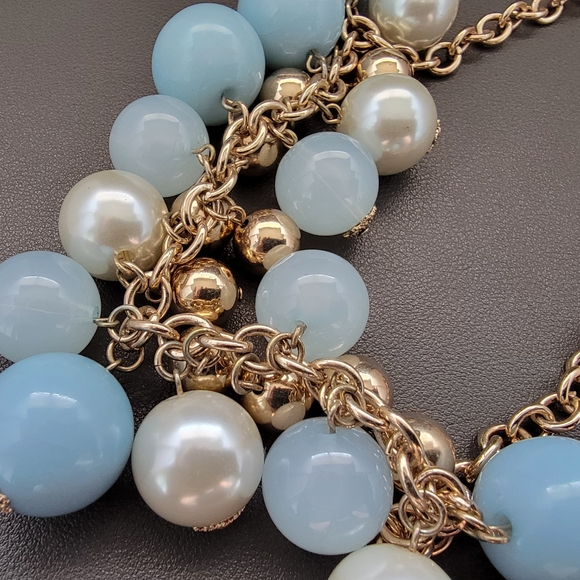 Powder Blue & Pearl Charm Cluster Necklace| Vintage Riviera Glam | Feminine Luxe - Picture 7 of 7